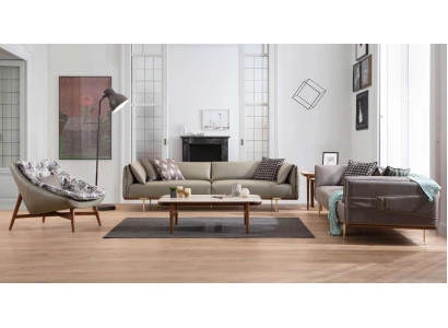 Conjunto de salón de diseñador Sofás de cuero de lujo Sillones de tela 3 piezas