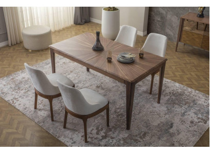 Juego de comedor Mesa de comedor marrón de lujo Conjunto de sillas tapizadas blanco 6 sillas 7 piezas