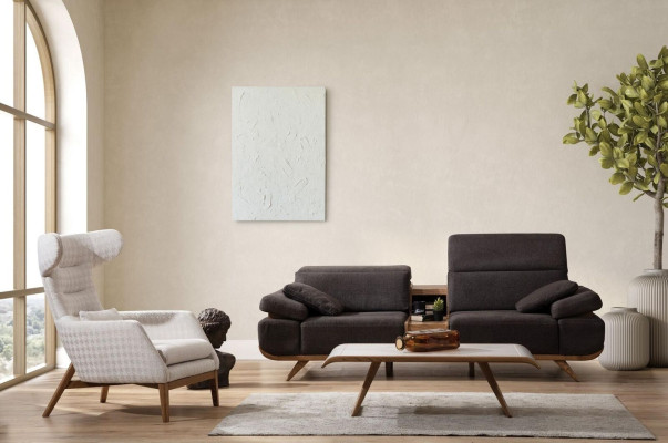 Conjunto de asientos marrón-blanco Sofá de tres plazas Silla tapizada de lujo Juego de 2 piezas