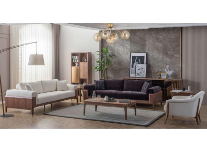 Sofá de diseño multicolor blanco de lujo de 3 plazas con sillón tapizado.