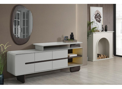 Buffet blanco Lujoso espejo Aparador de diseñador Conjunto de 2 piezas elegante