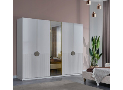 Moderno armario blanco de dormitorio, mueble de madera de 4 puertas.