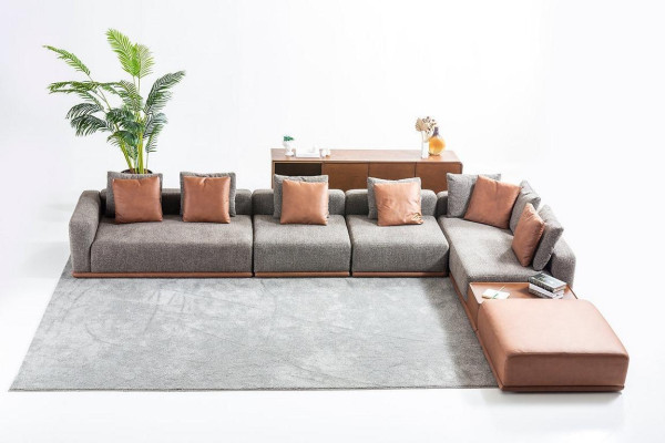 Sofá de esquina de diseño en gris para la sala de estar