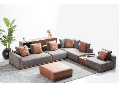Diseñador Sofá en forma de L gris para sala de estar, esquinero, puf, 2 piezas