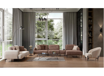 Moderno conjunto de sofás marrón y blanco de 3 plazas, sillón de tela en forma de L, sofá de esquina.