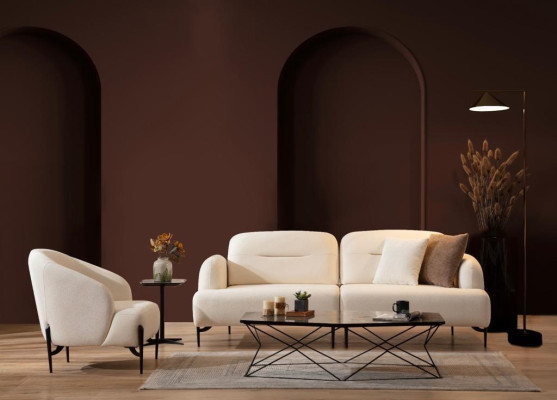 Conjunto de diseño para sala de estar blanco, 3 plazas Sofá acolchado, 2 piezas, nuevo