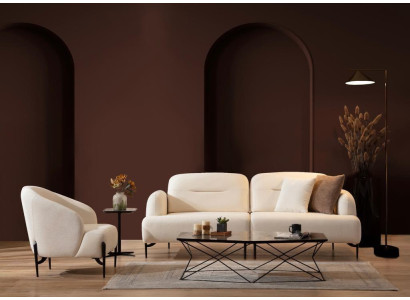 Conjunto de diseño para sala de estar blanco, 3 plazas Sofá acolchado, 2 piezas, nuevo