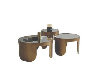 Conjunto de mesa de centro de lujo del diseñador de 3 mesitas de café redondas.