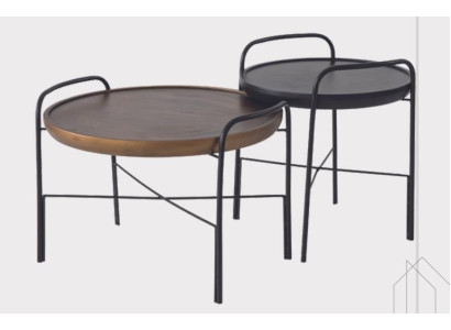 Mesa de centro redonda de lujo para sala de estar, juego de muebles de diseño de 2 piezas con 2 mesas de madera.