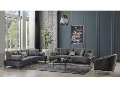 Conjunto de sofás de lujo Sofá Sillón Tresillos 3+3+1 asientos Tela Nuevo