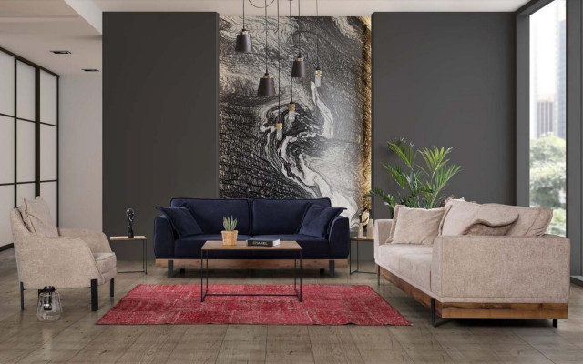 Sofá de diseño de 3 plazas con cojines, sofá moderno para sala de estar, muebles beige.