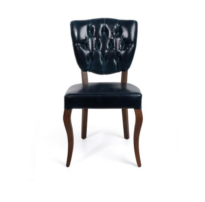 Sillón de cuero Chesterfield de diseño en azul oscuro, asiento individual, muebles de lujo para el comedor.