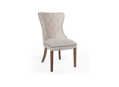 Silla de comedor de madera beige con tapizado, sillas de respaldo clásico de diseñador.
