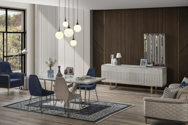 Juego de comedor de mesa de comedor, cómoda, silla de comedor, grupo de comedor, esquina de comedor de 6 piezas.