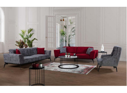 Sofá de tres piezas 331, cojines para asientos, sofá, conjunto de sala de estar, muebles, rojo, gris.