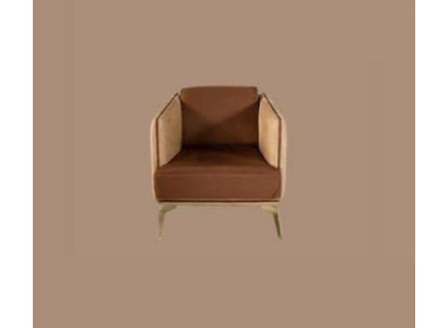 Moderna silla individual marrón tapizada de tela para asiento.