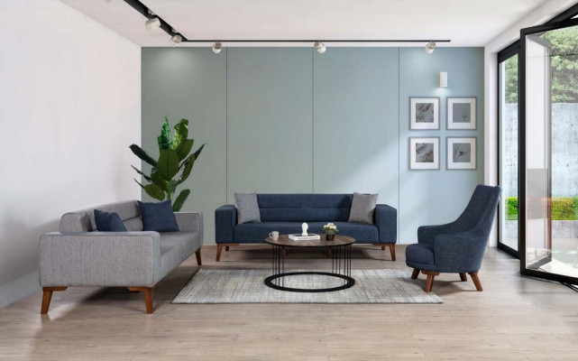 Mueble tapizado de lujo de tela azul de una sola plaza