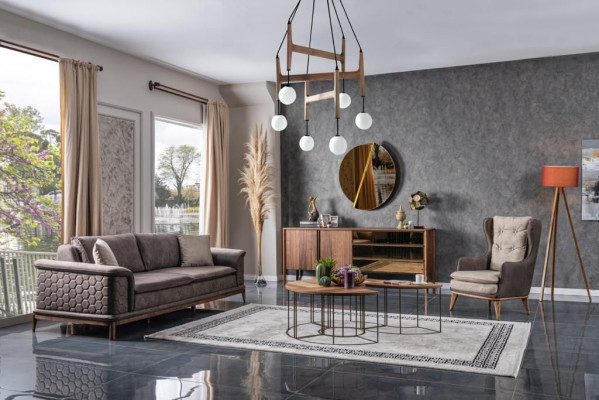 Conjunto de sofás de lujo 3+3+1 asientos Sofá de tela Sillones Sofás Modernos Marrón