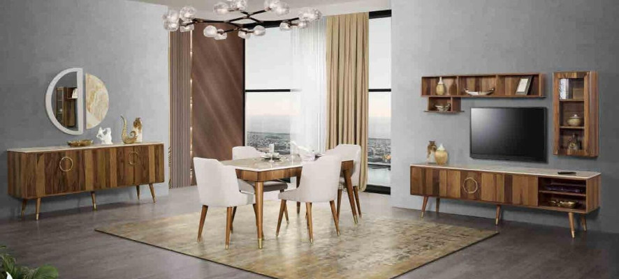 Juego de comedor moderno con mesa, 6 sillas, silla, juego completo de 7 piezas para el comedor.