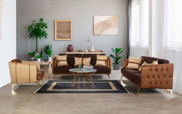 Sofá de tres plazas Sofás de 3 plazas Asiento Tela Estilo moderno Textil Sofás Muebles Marrón