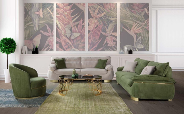 Sofá de tres plazas Sofá de 3 plazas Sofá de tela moderna Sillón Muebles de terciopelo suave Beige