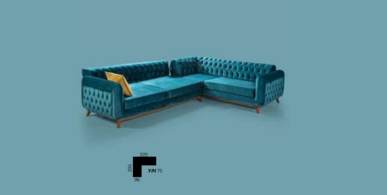 Sofá esquinero en forma de L de lujo de tela, sofá de salón, sofá tapizado, muebles.