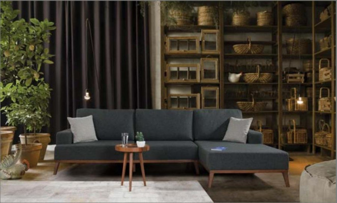 Sofá de esquina en forma de L Conjunto de tapicería de tela Asiento Sala de estar Muebles de salón Esquina Sofá