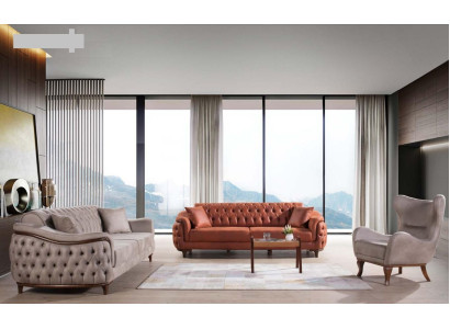 Sofá Conjunto de sofás Juego completo Sofá Sillón Naranja 3+3+1 Asientos Muebles