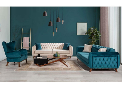 Sofá conjunto 3+3+1 sofá tapizado tela salón Chesterfield 3 piezas