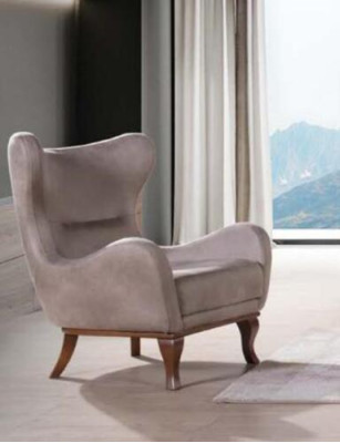 Moderno sillón de una plaza, diseño de diseñador, tapizado textil beige.