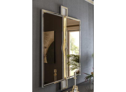 Espejo dorado estilo moderno para sala de estar, diseño elegante de espejo de pared en muebles nuevos.