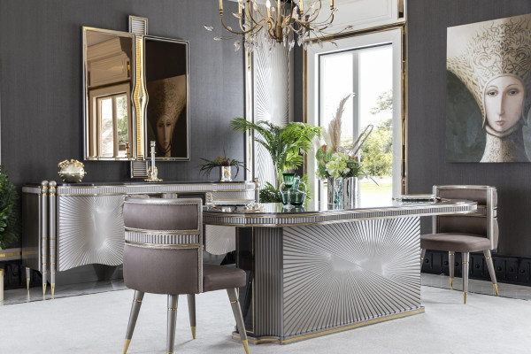 Espejo dorado estilo moderno para sala de estar, diseño elegante de espejo de pared en muebles nuevos.