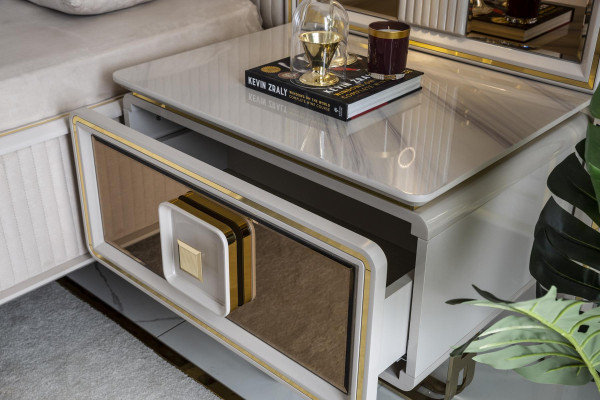 Mesita de noche blanca de diseño moderno, muebles de lujo, elegante, hermosa, dormitorio nuevo.