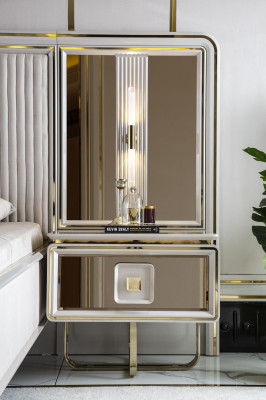 Mesita de noche blanca de diseño moderno, muebles de lujo, elegante, hermosa, dormitorio nuevo.