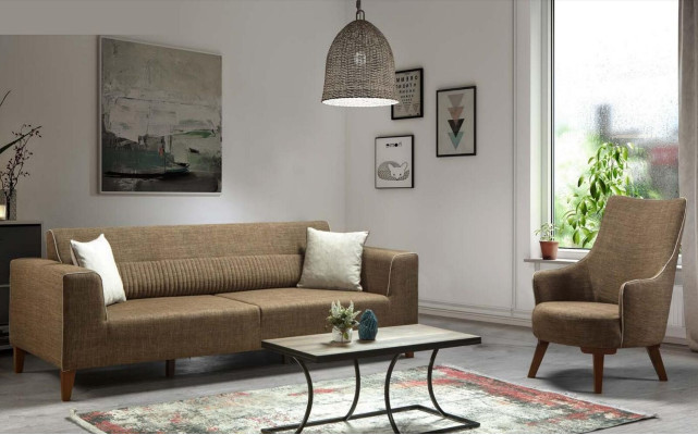 Sillón moderno de lujo de 1 plaza diseño sala de estar tapizado madera mueble.