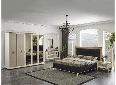 Juego de dormitorio blanco, conjunto de cama, mesita de noche, armario, cómoda de 5 piezas.