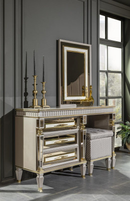 Juego de dormitorio Beige Cómoda Espejo Muebles de metal Diseño de muebles 2 piezas.