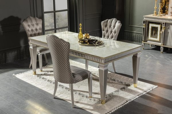 Mesa de comedor blanca, comedor, muebles de madera, diseño elegante de mesa de lujo estilo