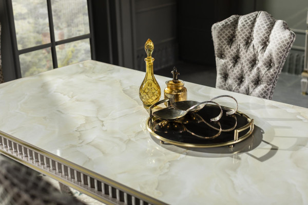 Mesa de comedor blanca, comedor, muebles de madera, diseño elegante de mesa de lujo estilo