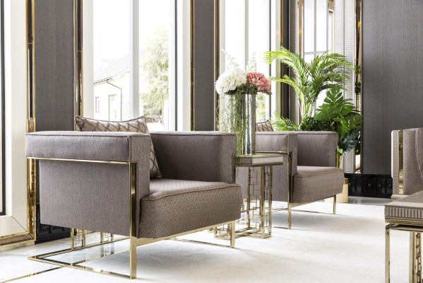 Sillón beige diseño de sala de estar elegante mueble moderno de 1 plaza hermoso lujo nuevo.