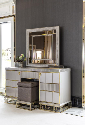 Taburete Gris Muebles de Madera Elegantes Diseño Moderno de Lujo Hermoso Dormitorio
