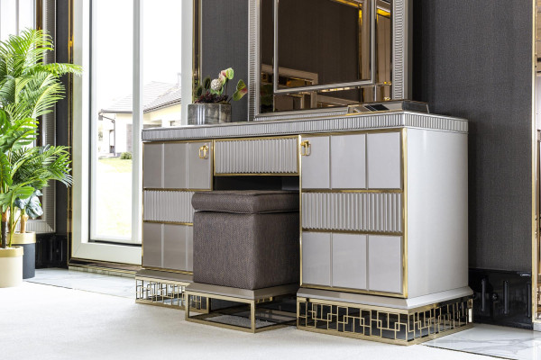 Taburete Gris Muebles de Madera Elegantes Diseño Moderno de Lujo Hermoso Dormitorio