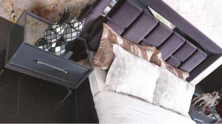 Modern set de dormitorio gris Cama 2x Mesita de noche Armario Cómoda 5 piezas.