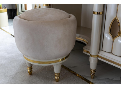 Taburete redondo beige con cojín redondo para banco, reposapiés, banqueta para dormitorio.