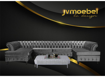 Sofá de esquina moderno de lujo en forma de U Chesterfield y mesa de centro de tela para la sala de estar