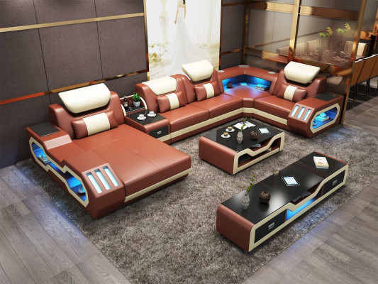 Sofá de esquina extravagante, sofá seccional acolchado y juego de salón con sofá USB LED.