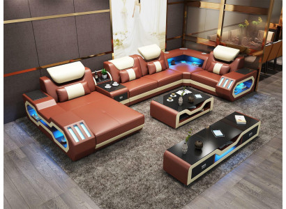 Sofá de esquina extravagante, sofá seccional acolchado y juego de salón con sofá USB LED.