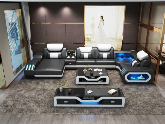Sofá de esquina extravagante, sofá seccional acolchado y juego de salón con sofá USB LED.