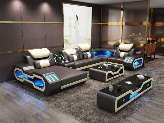 Sofá de esquina extravagante, sofá seccional acolchado y juego de salón con sofá USB LED.