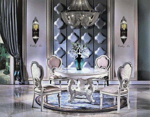 Comedor 6 sillas con respaldo Set de 7 piezas Conjunto clásico Mesa redonda Silla